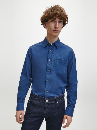 Calvin Klein Ruhák HU177828 | Calvin Klein Cotton Flannel Férfi Ing Kék